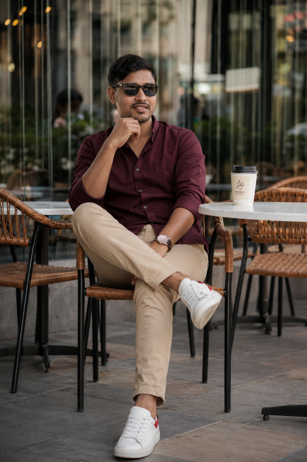 Burgundy cafe sitting variant