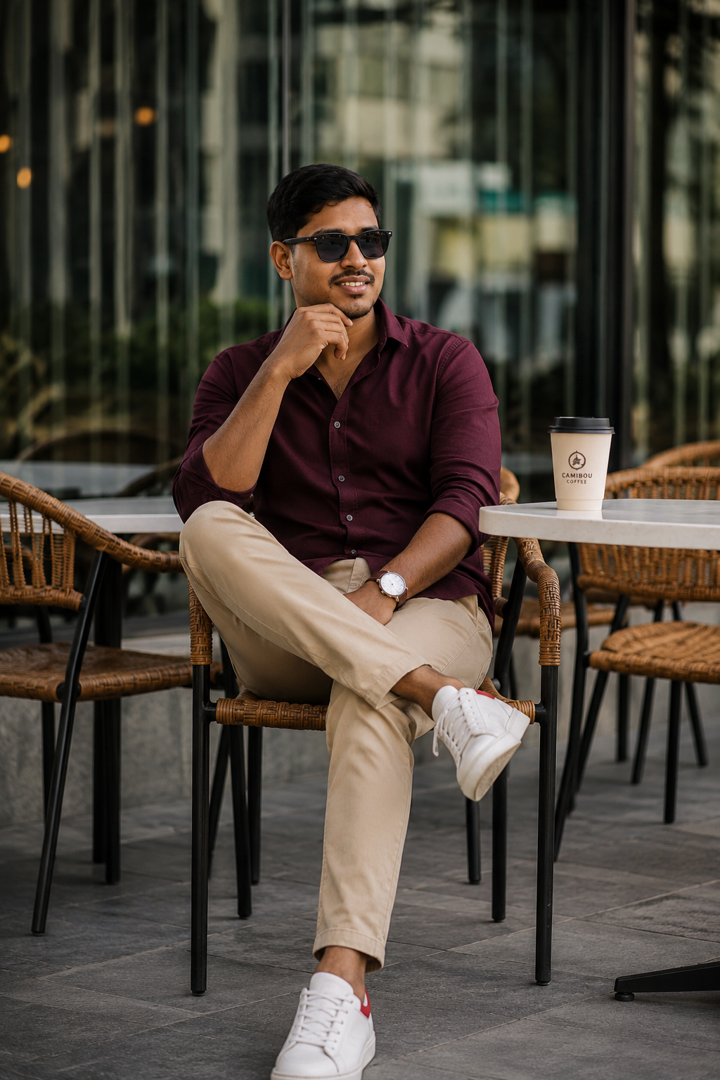 Burgundy cafe sitting variant 2